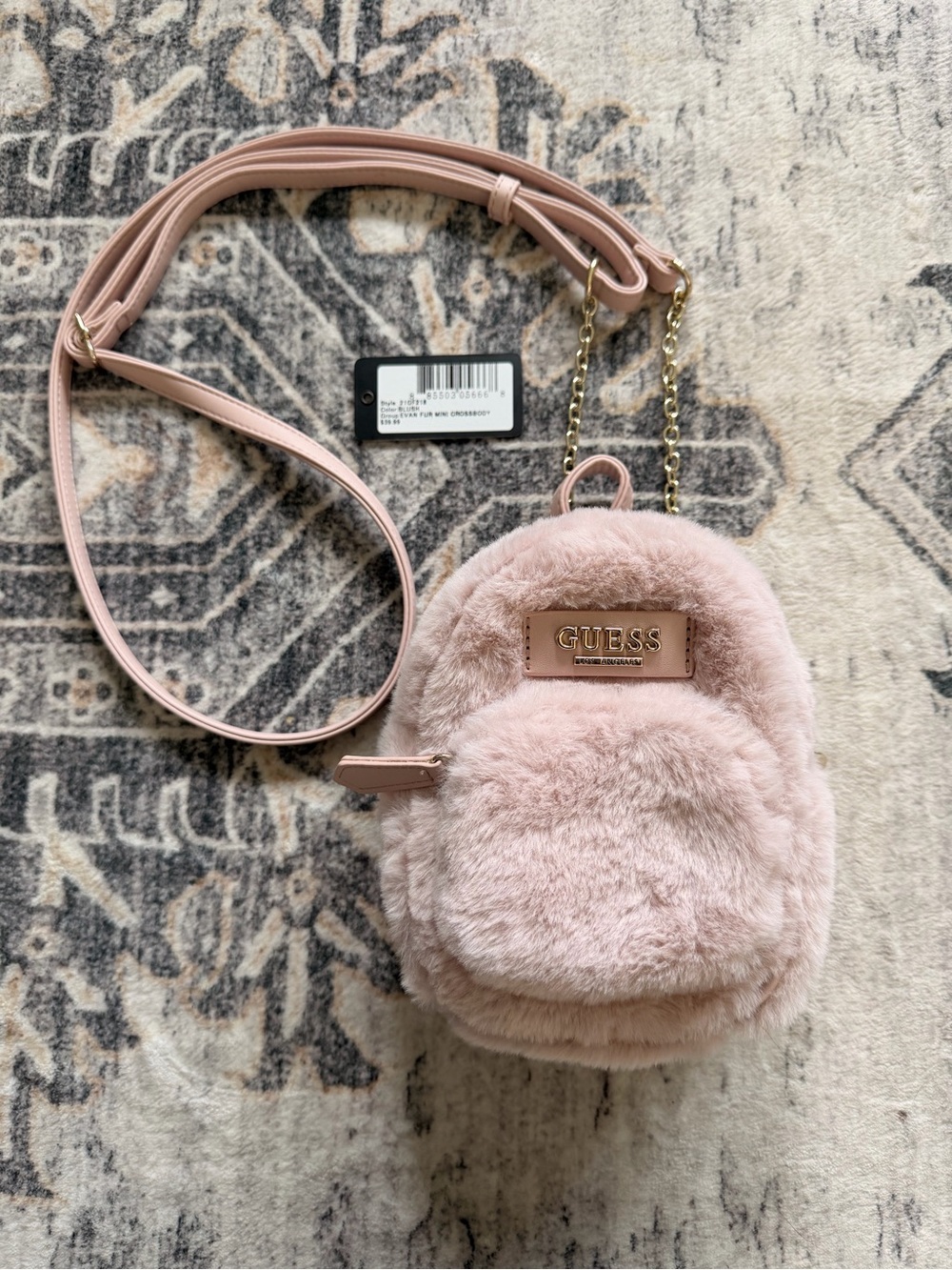 GUESS Blush Evan Faux Fur Mini Crossbody Backpack